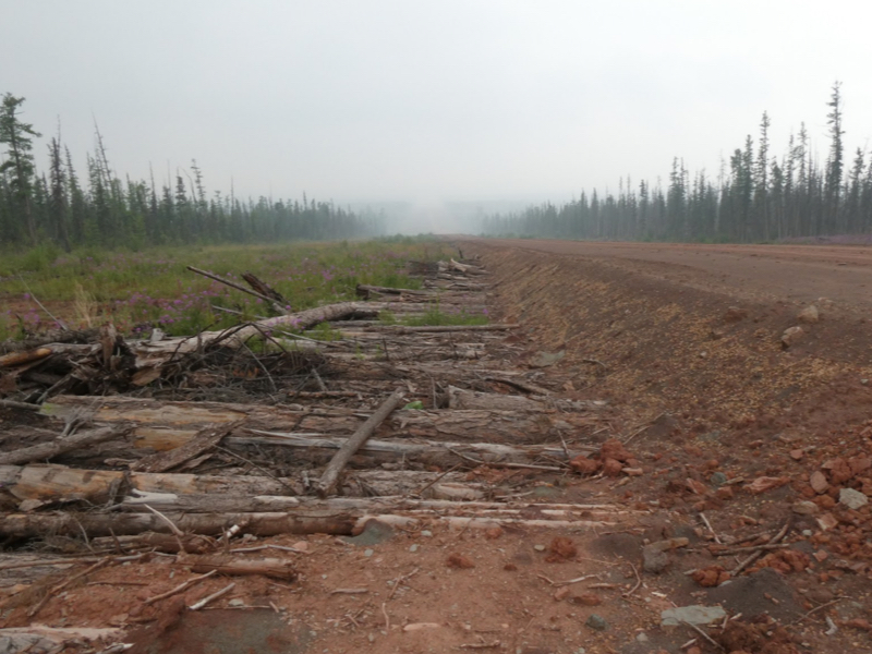 Logs along the side of a road in Siberia