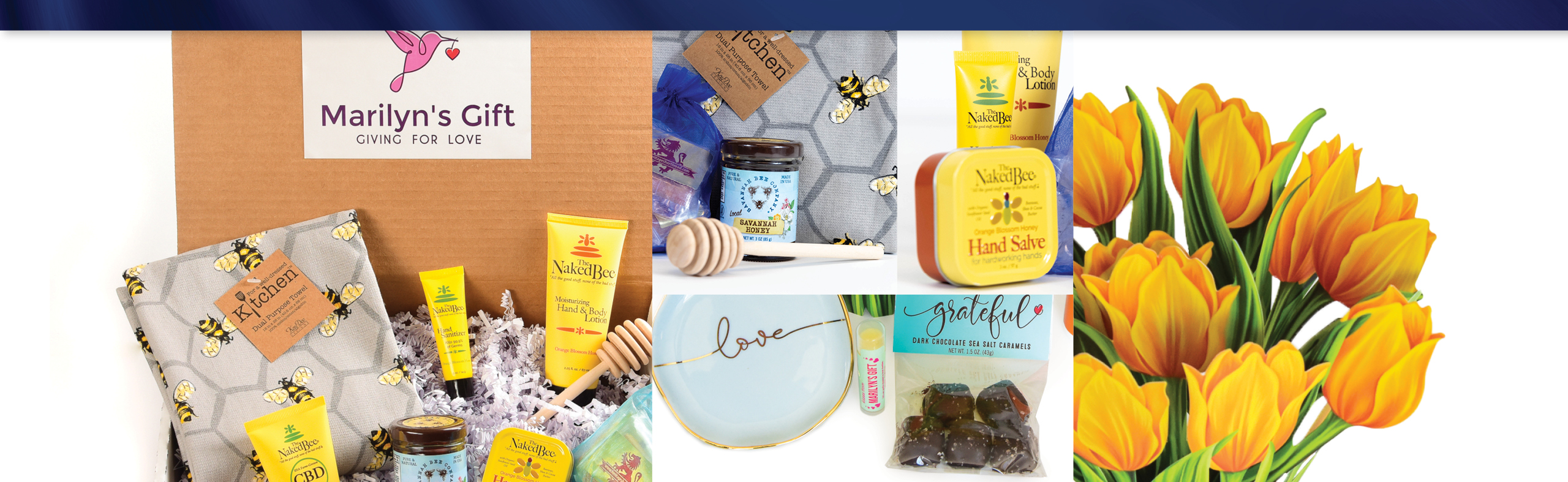 Gift ideas including honey, flowers, candy chocolates and more.
