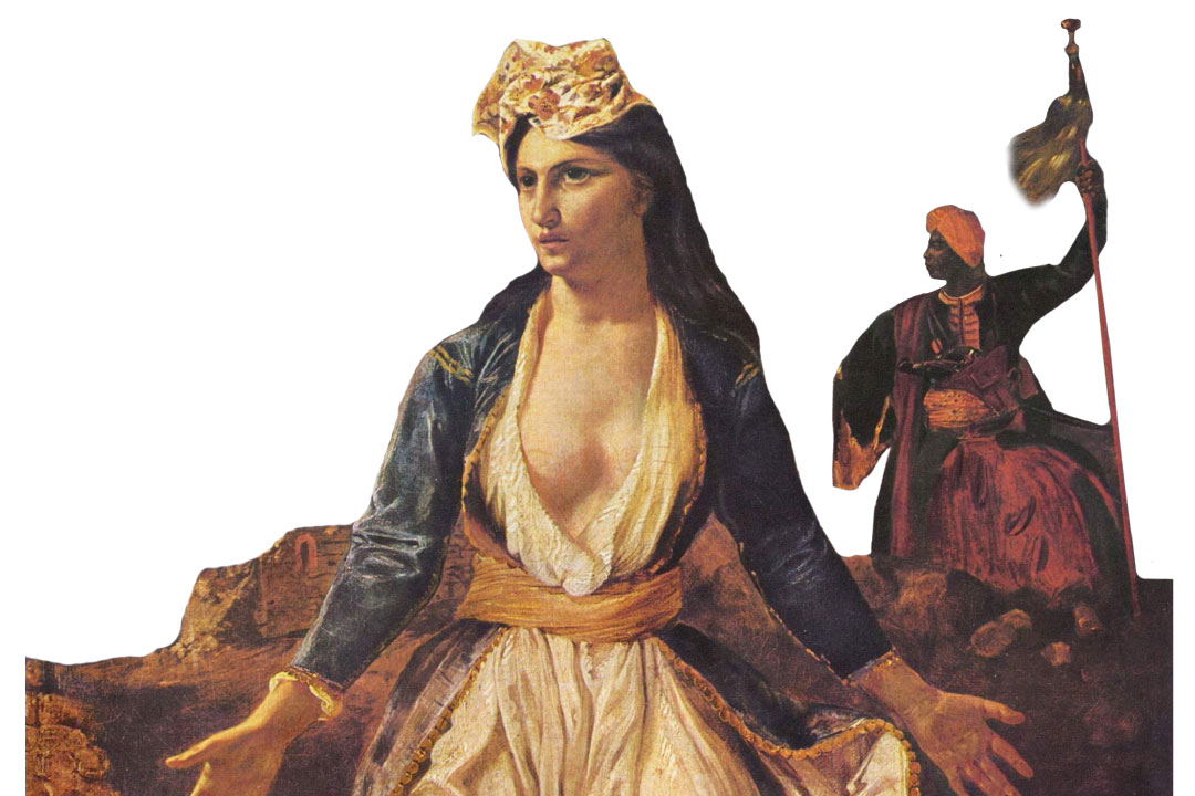 Delacroix's famous painting recalls traditional Christian imagery to depict the Greek War of Independence.