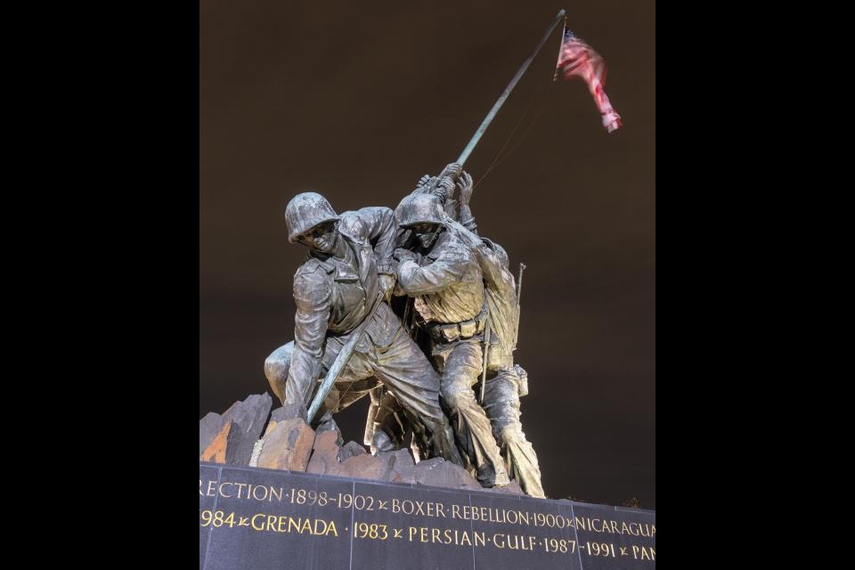 Marine Corps War Memorial at night
