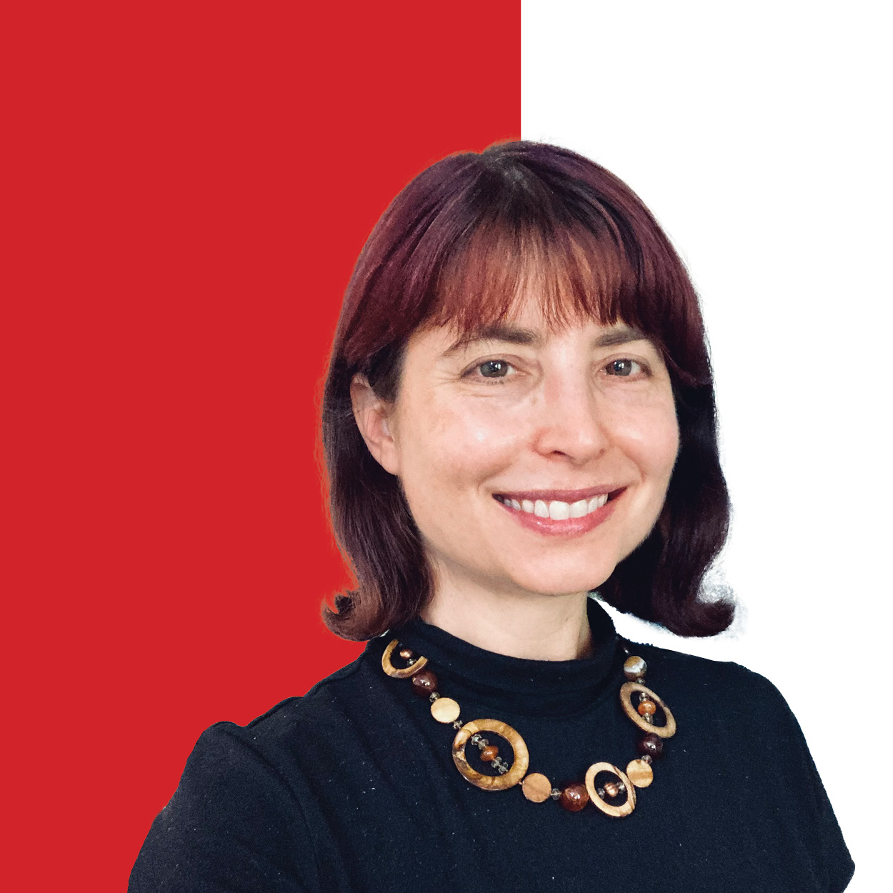 Dawn Moncreif on a red background