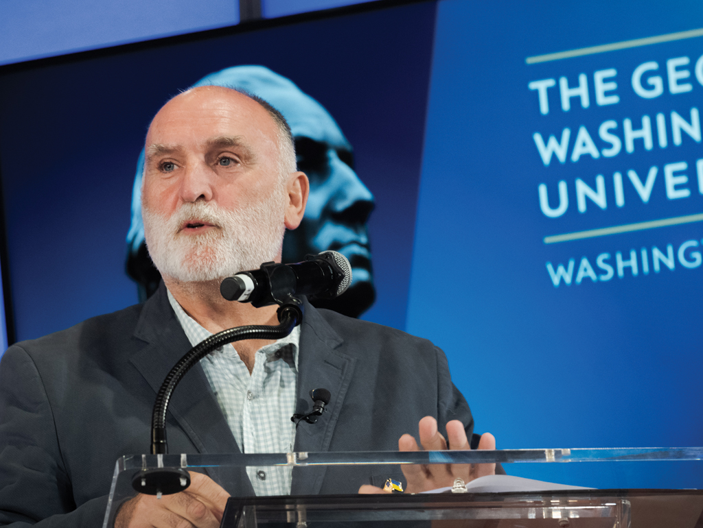 Jose Andres speaks in a GW Auditorium