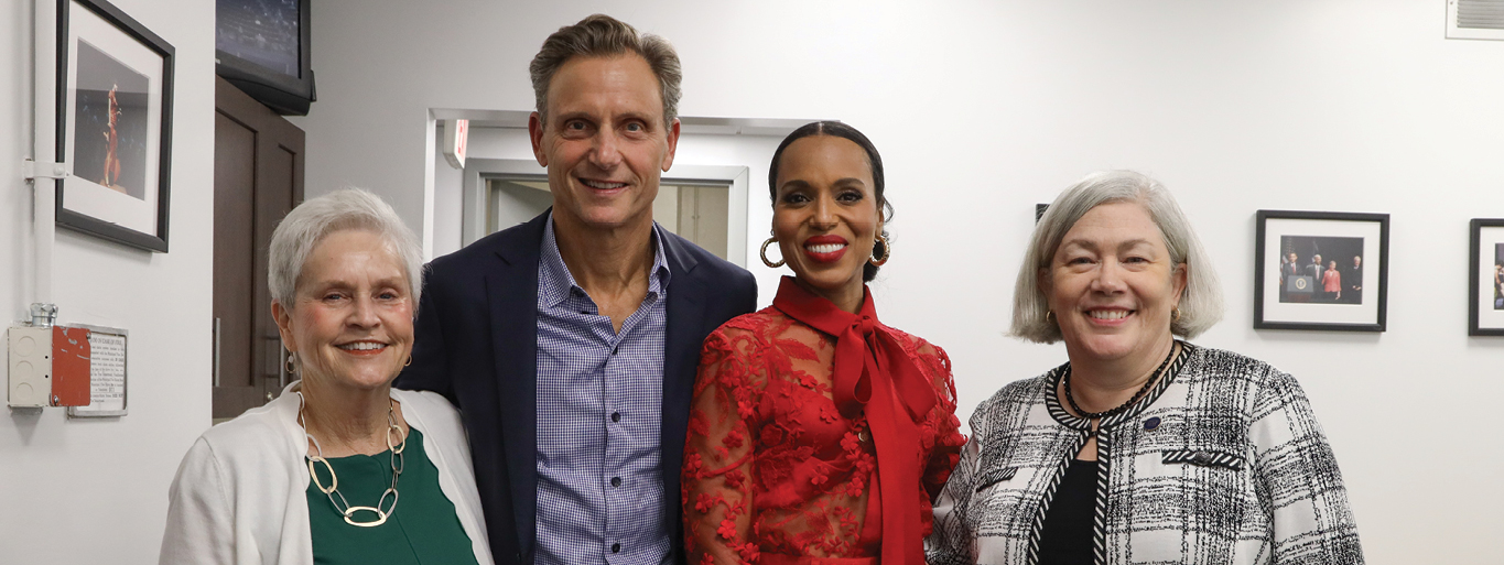 from left: Sonya Rankin, Tony Goldwyn, Kerry Washington and President Ellen M. Granberg backstage at Lisner Auditorium at an event