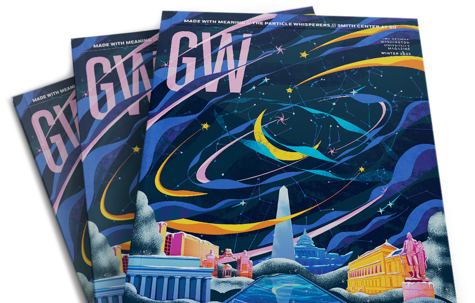 Stack of GW Alumni Magazines