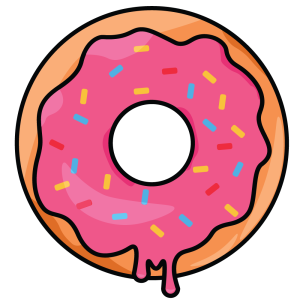 Pink donut in the style of the Simpsons 