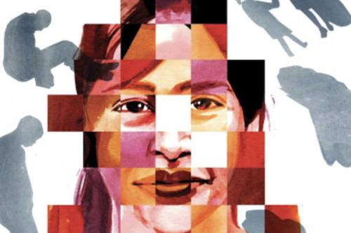 illustration of woman's face surrounded by silhouettes