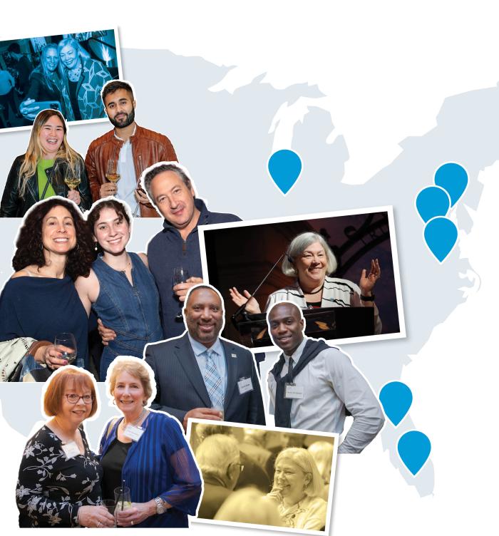 Map of locations visited by President Granberg and a photo collage from the events