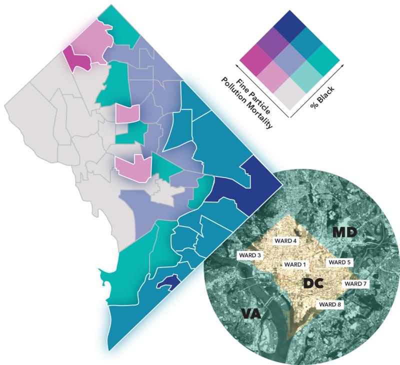 A map showing particle pollution in the Washington, DC area