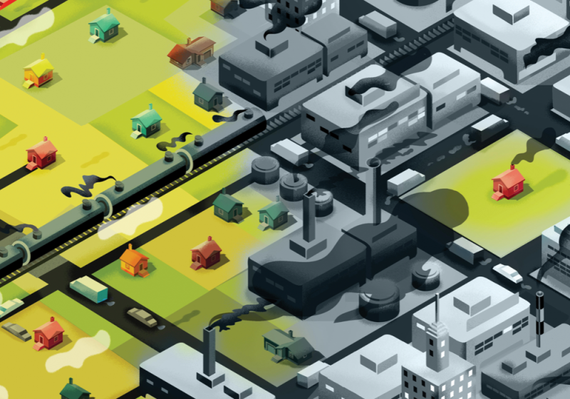 An energy plant next to a neighborhood