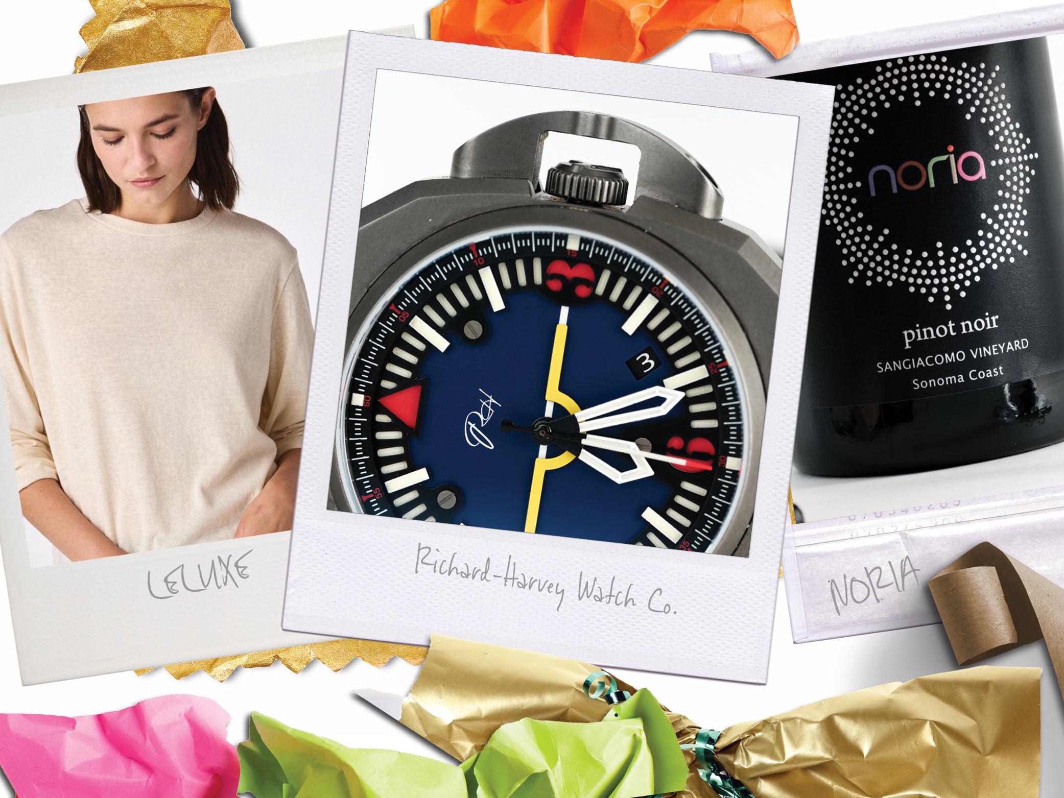 Collage of gift ideas featuring products created by GW alumni